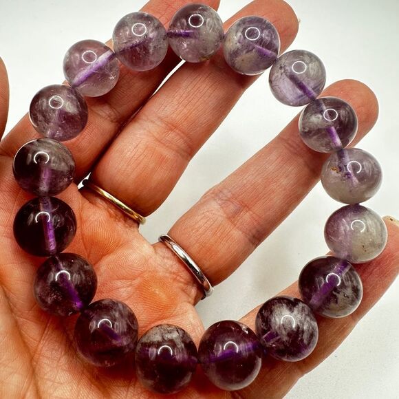 12.5mm Natural Purple Rabbit Hair Rutilated Quartz beaded stretch bracelet! - Picture 7 of 10